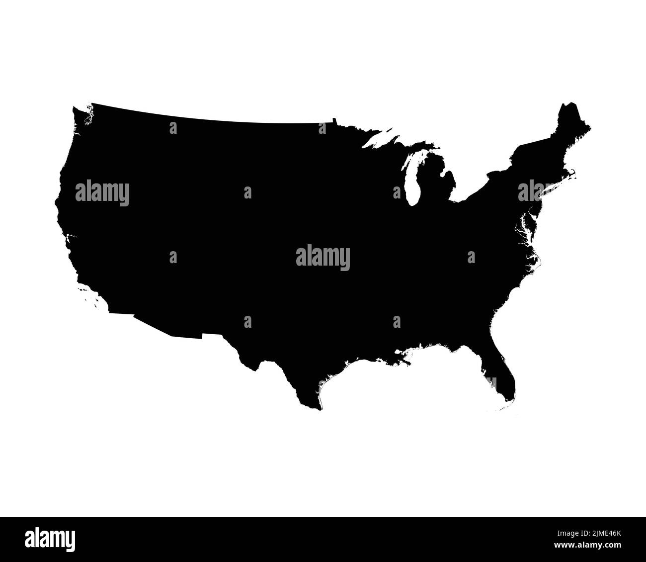 USA Map United States Country - Usa Map United States Country Map Black And White Us America American National Nation Geography Outline Border Boundary Territory Shape Vector Illus 2JME46K 