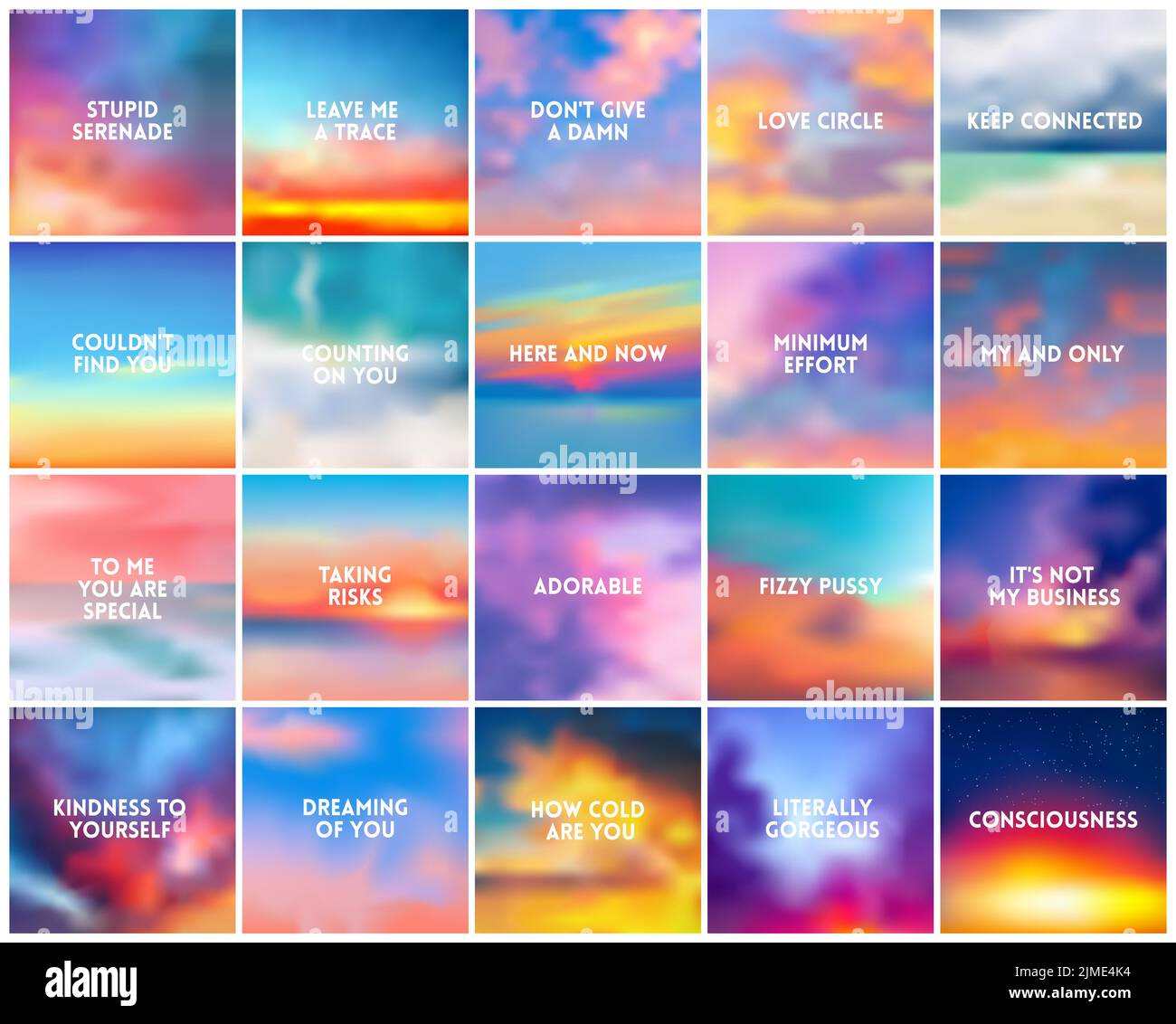 BIG set of 20 square blurred nature backgrounds. With various quotes Stock Vector