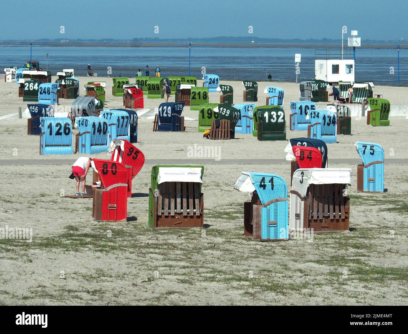 Beach chairs in Neuharlingersiel, North Sea Stock Photo
