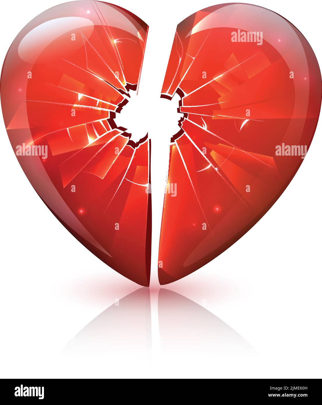 Broken red glossy plastic or glass heart symbol of love romance relations problems icon abstract vector illustration Stock Vector