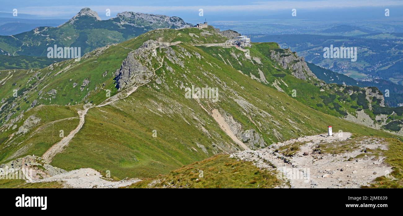 Kasprowy Wierch and Giewont seen  from the trail to Swinica Stock Photo