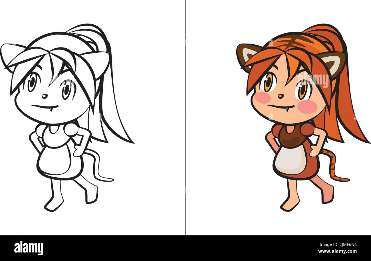 A cute tiger girl cartoon illustration Stock Vector Image & Art Alamy