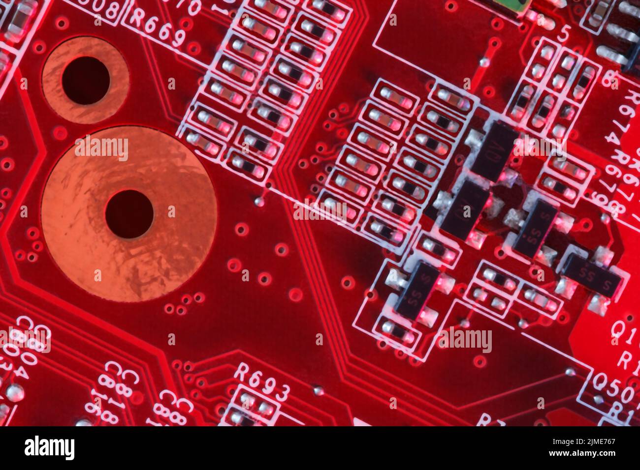 Electronic Printed Circuit Board in red with Electronic components top view Stock Photo Alamy