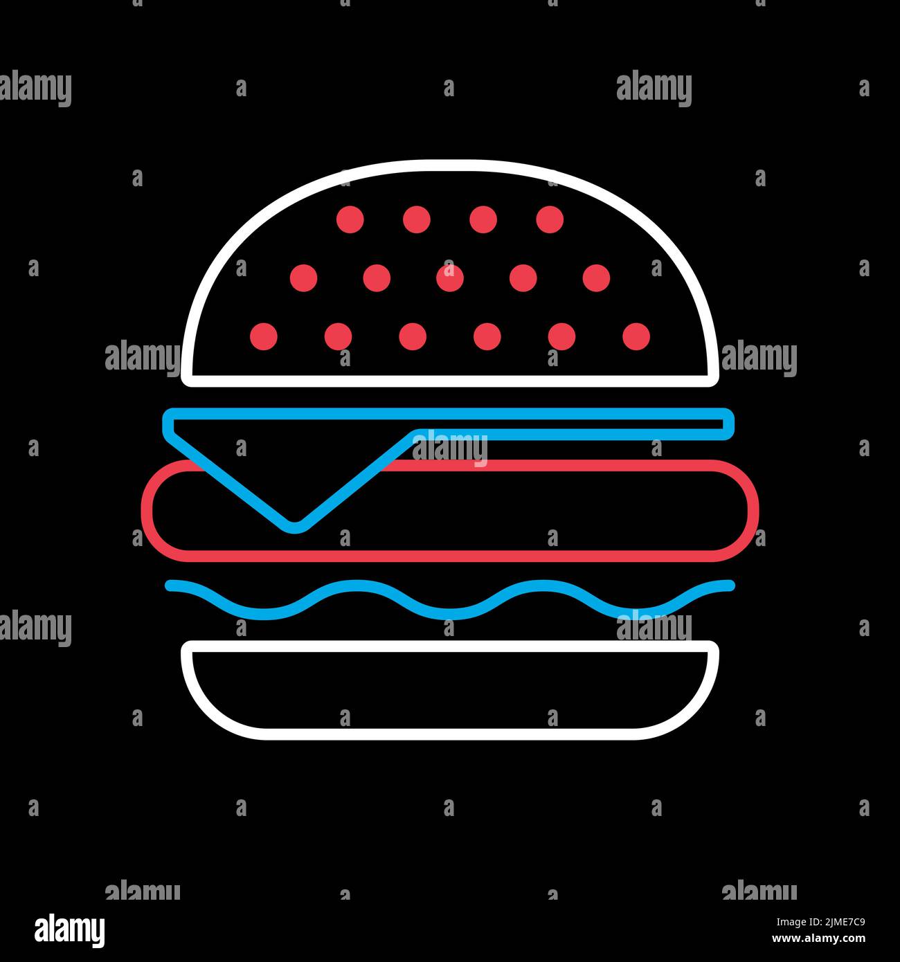 Burger vector isolated on black background icon. Fast food sign. Graph ...