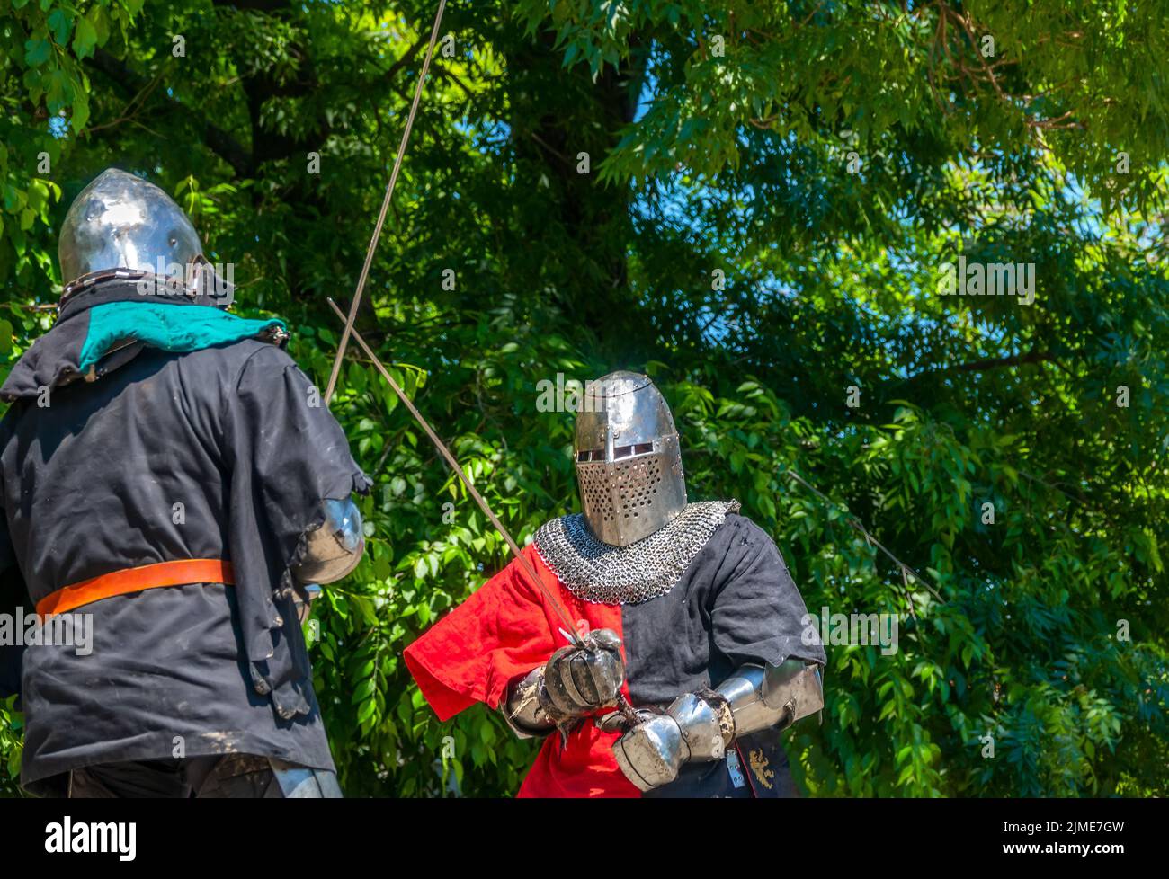 Two Medieval Soldiers Fighting Swords Stock Photo