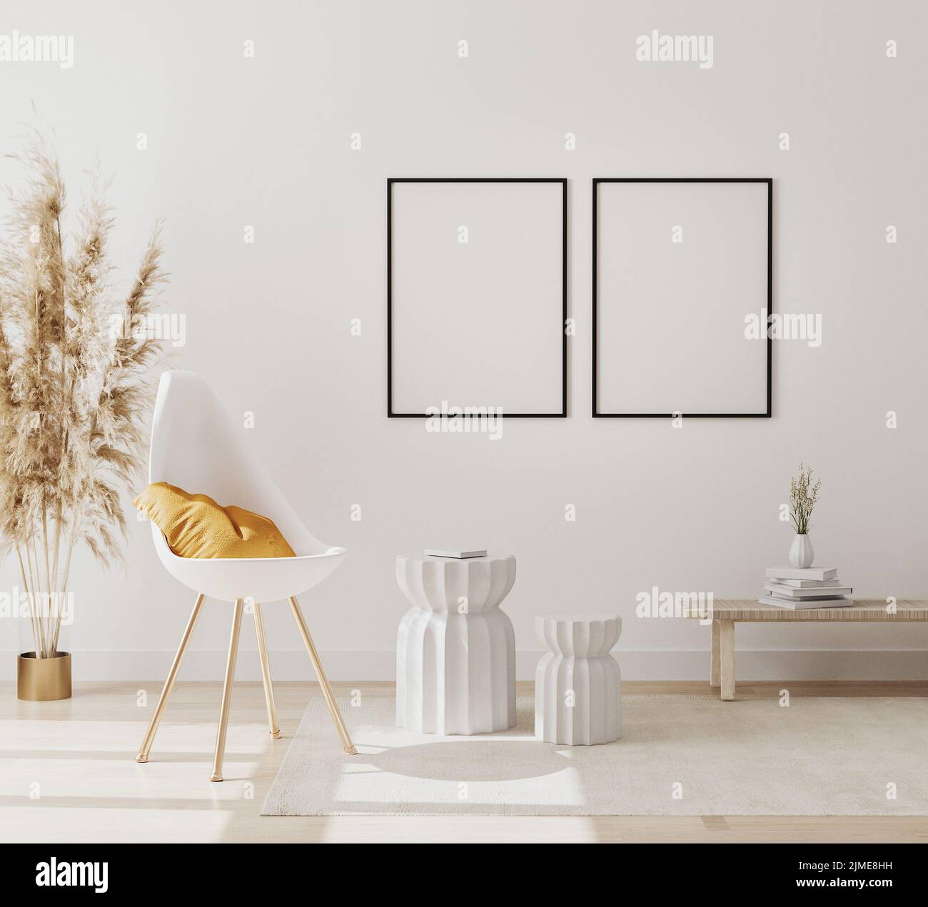 Blank poster frames mockup in modern interior background with empty