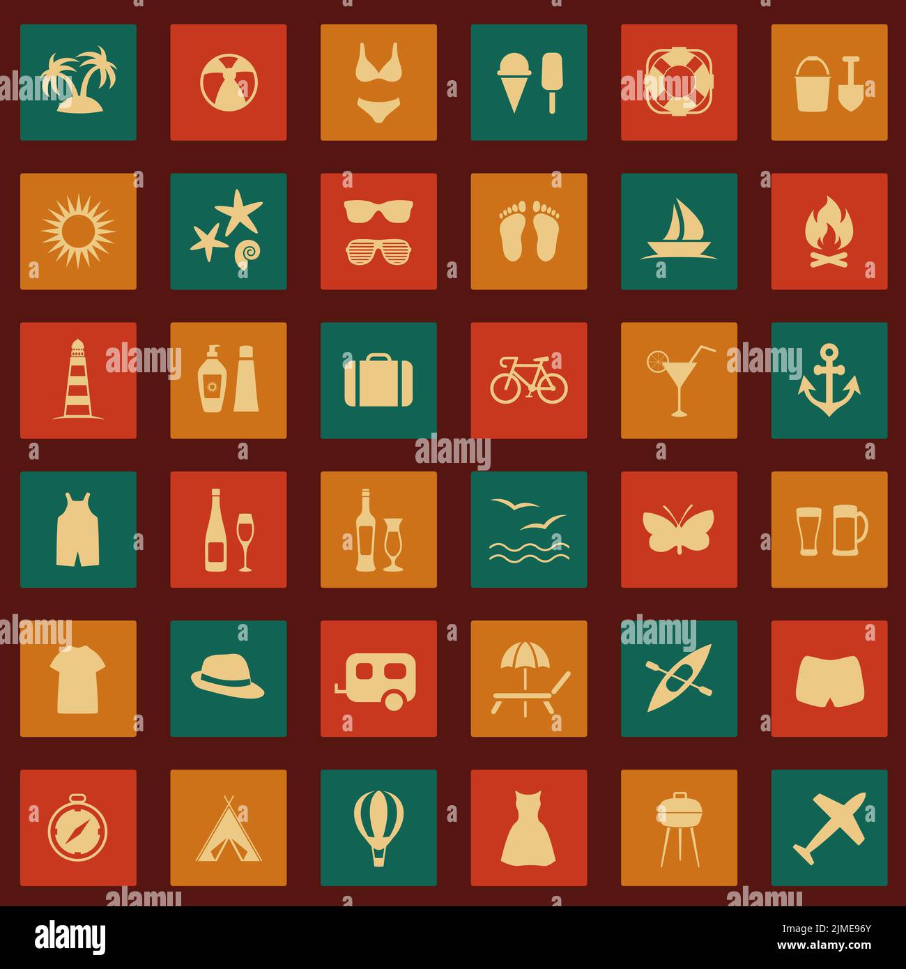 Set beach icons, summer Stock Photo