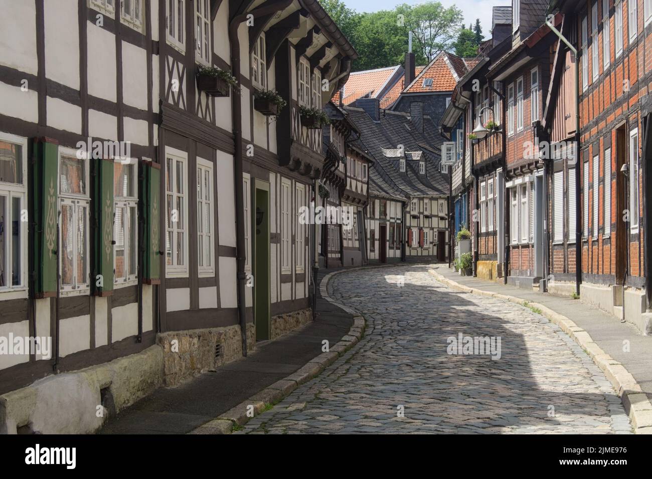 Goslar - Old town alley with numerous half-timbered houses, Germany Stock Photo