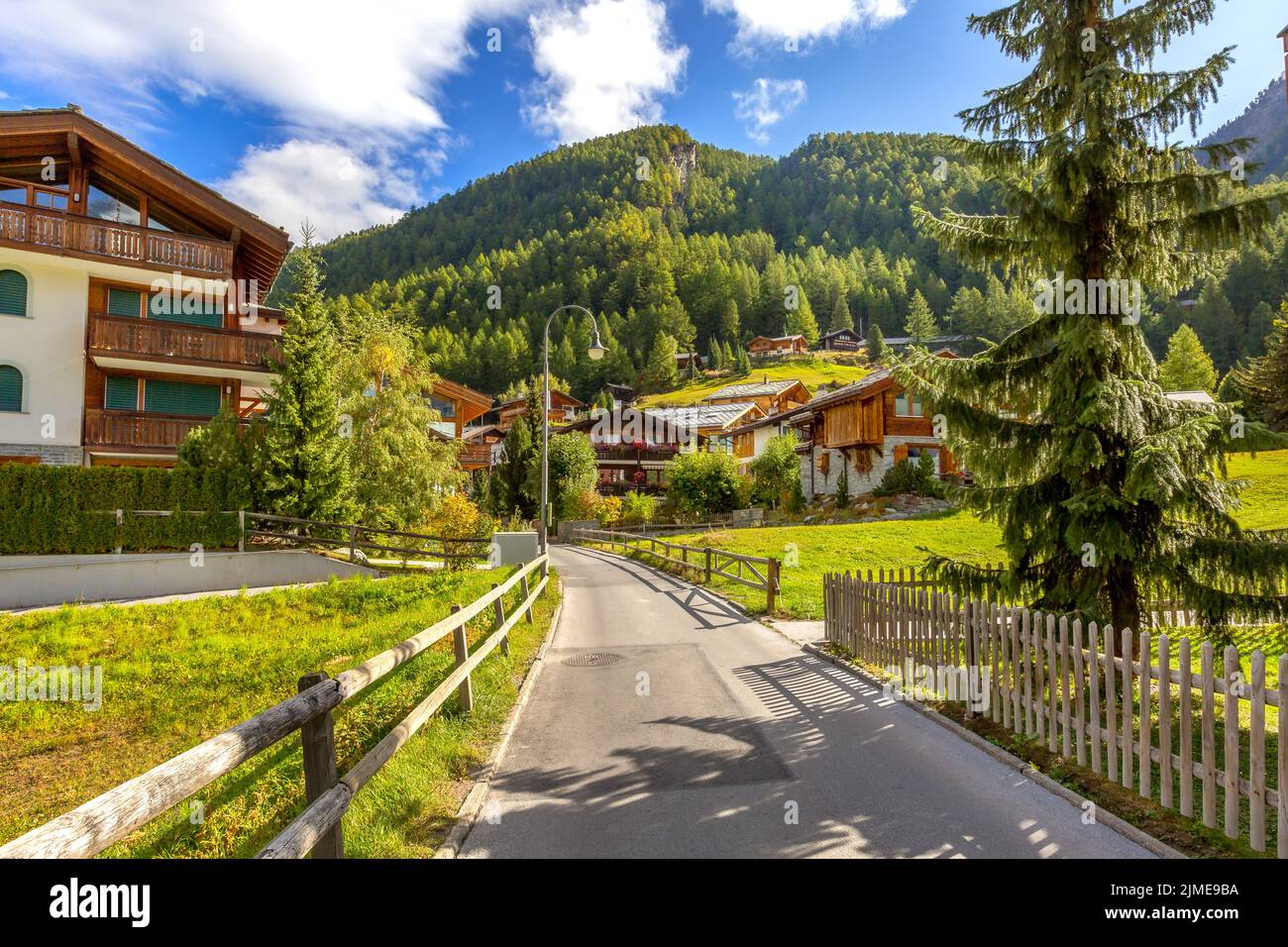 Houses street view in Zermatt, alpine village, Switzerland, Swiss Alps