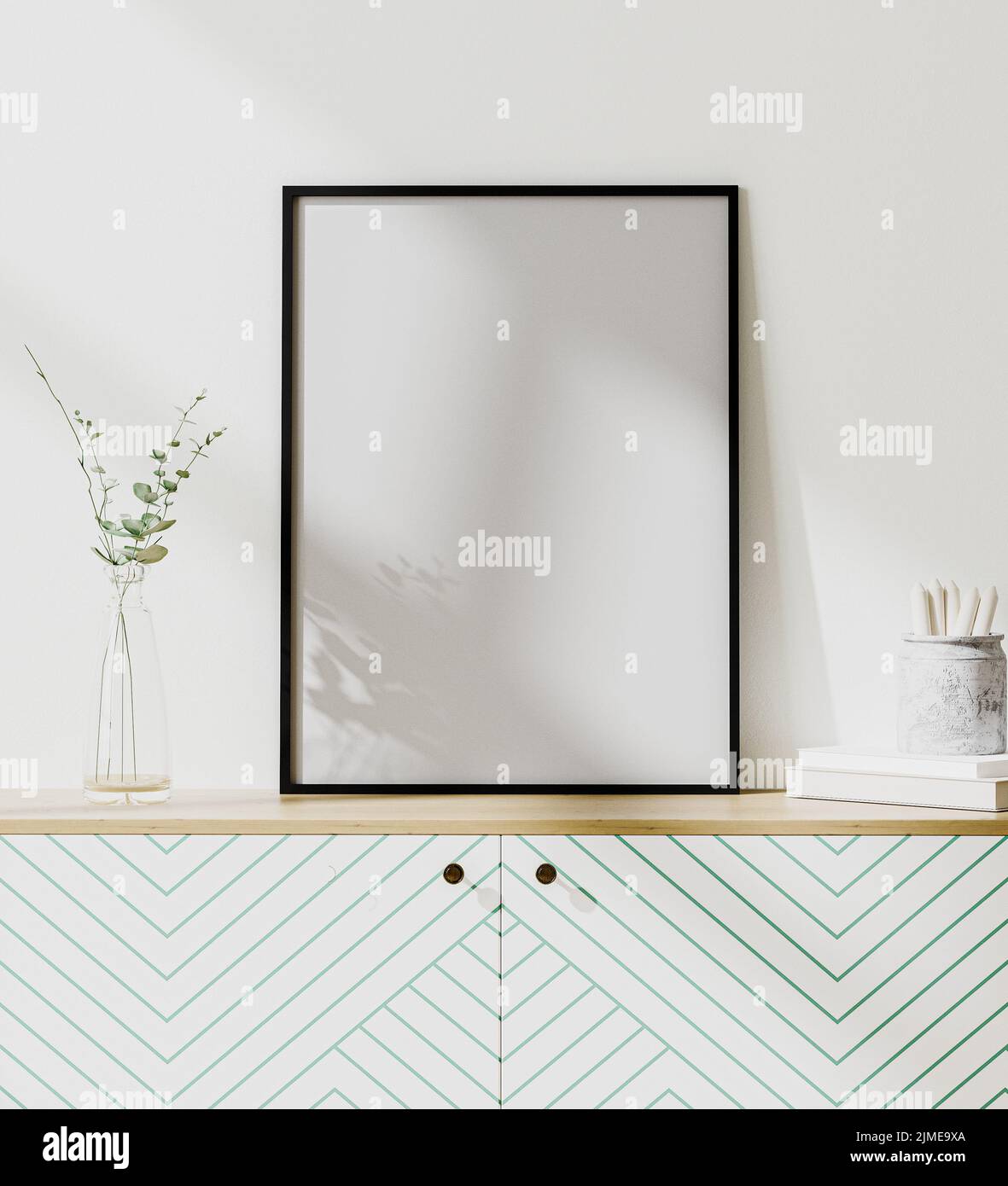 Mock up poster frame in modern interior with white wall, scandinavian ...