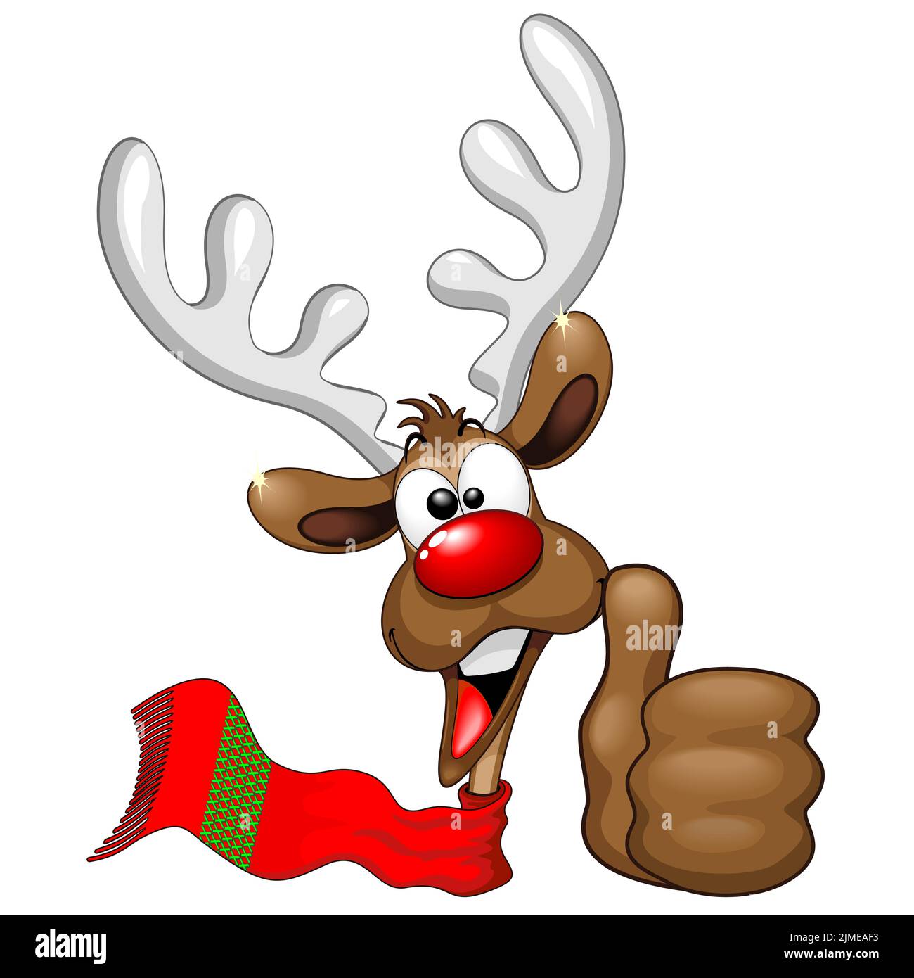 A Vertical Vector Illustration Of A Cool Reindeer, Thumb-up Cartoon 