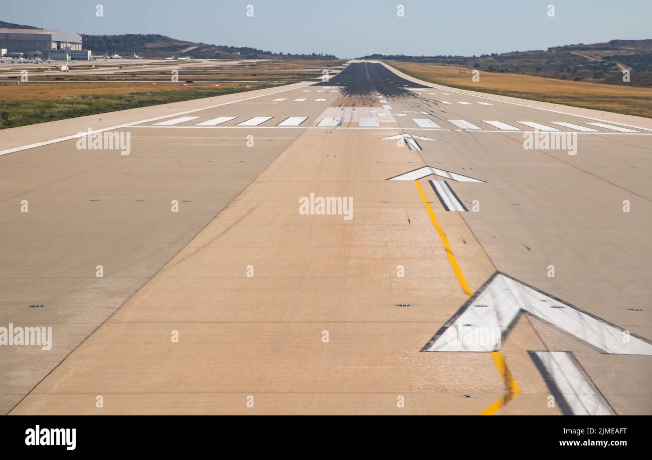 Panoramic view of a commercial airport runway Stock Photo