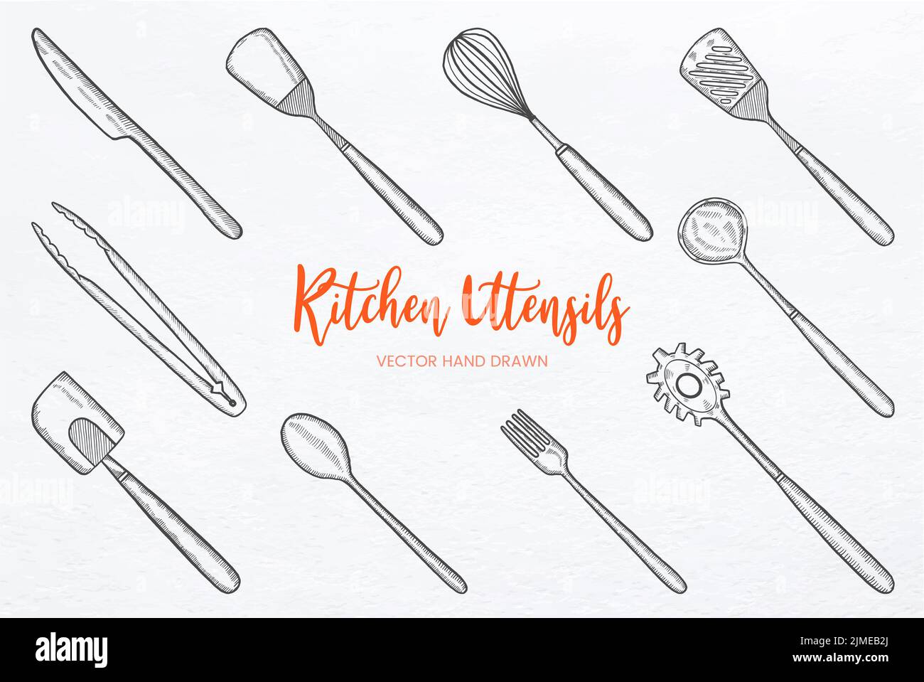 Kitchen utensils set collection with hand drawn sketch vector