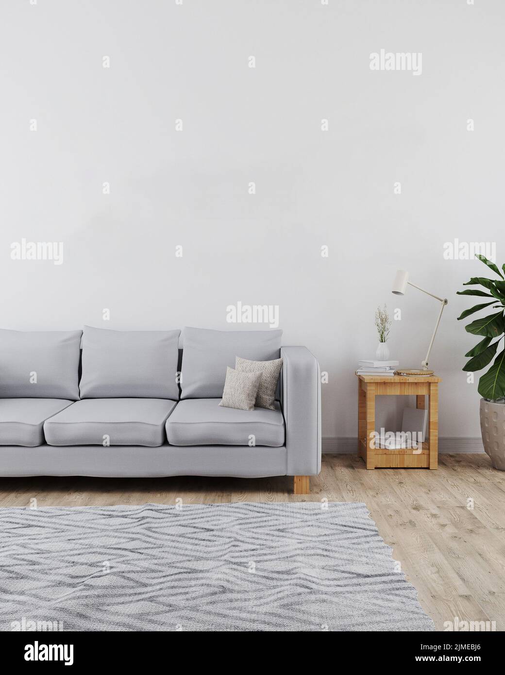 Modern and minimalist interior of living room with sofa mockup, white