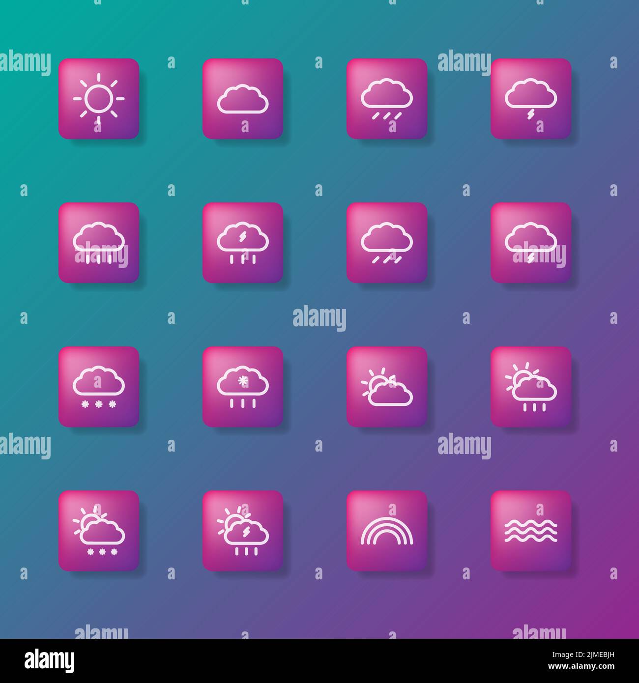 Phenomena weather Set of 16 trendy simple icons for UI and app. Stock Vector