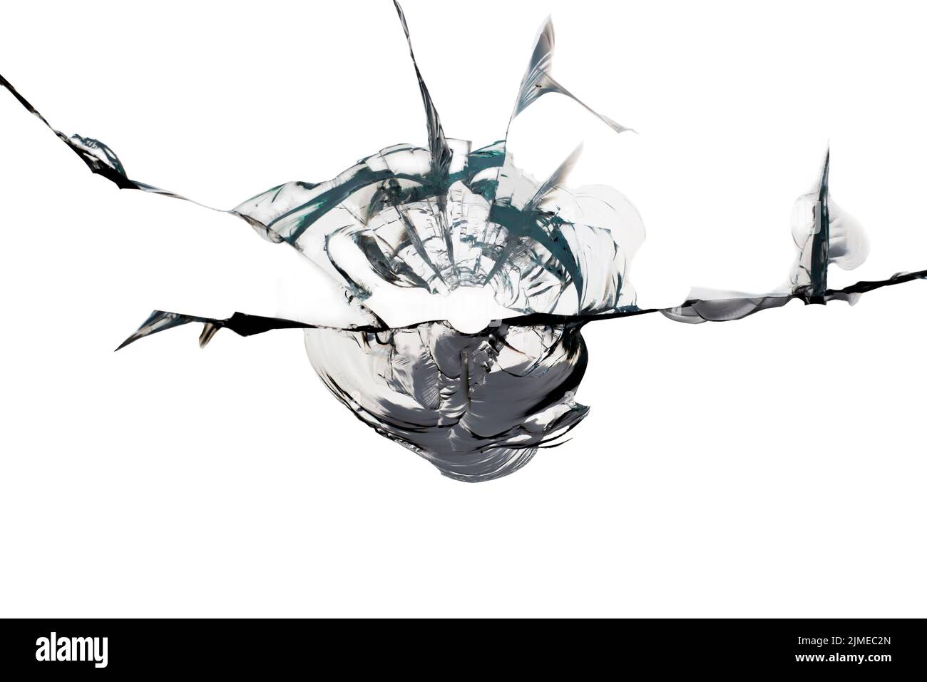 Cracks on broken glass. Glass texture with hole for design Stock Photo