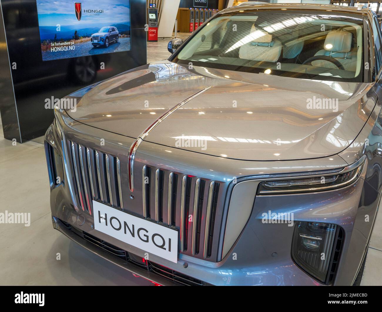 Rise of China, Hongqi Luxury Car, On Display, Oslo Airport, Oslo, Norway, Europe. Stock Photo