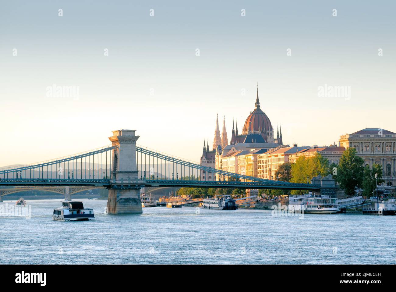 Budapest view featuring Chain Bridge and Hungarian Parliamentdome Stock Photo