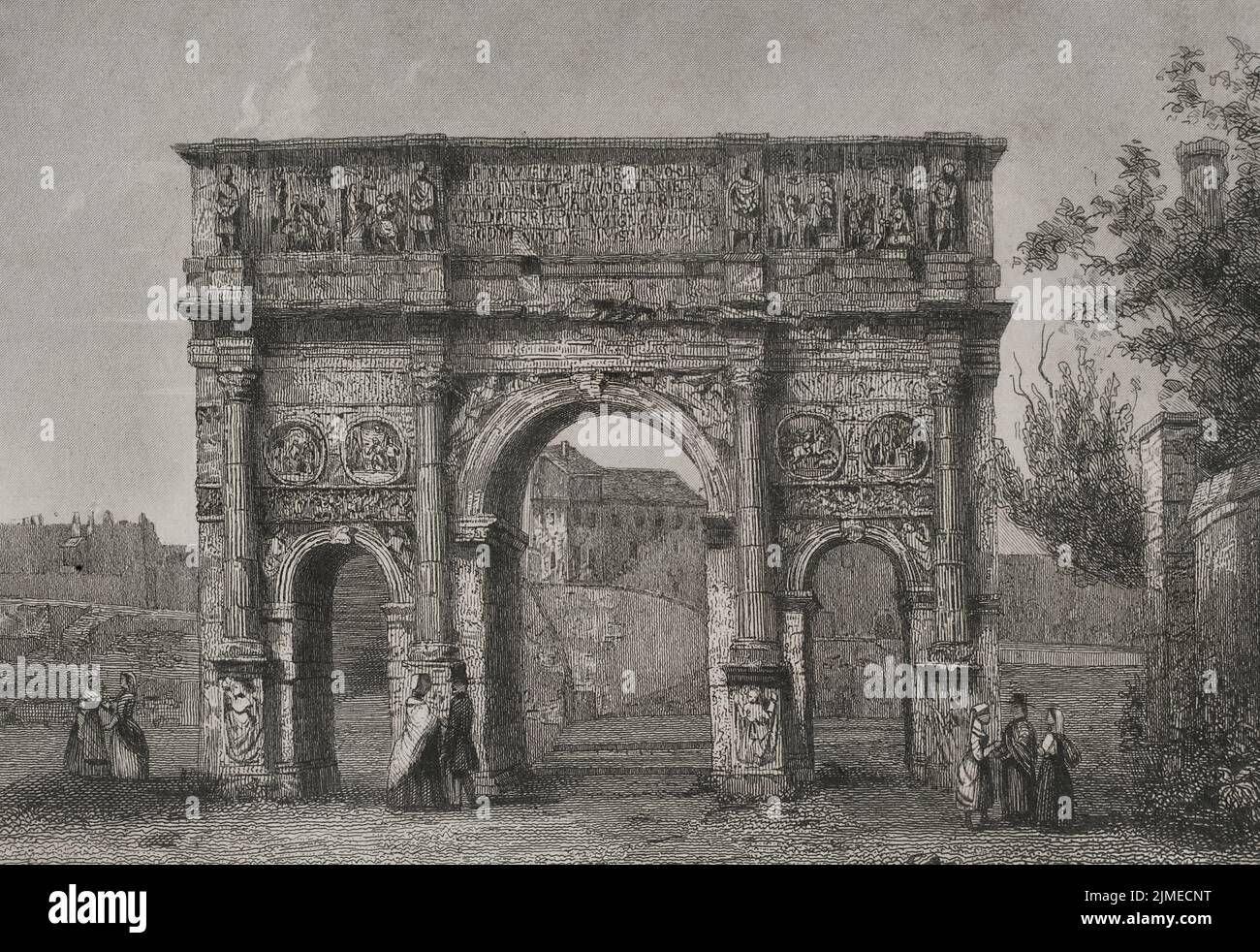 Arch of Constantine in Rome. Engraving. 'Historia Universal', by César Cantú. Volume II, 1854. Stock Photo