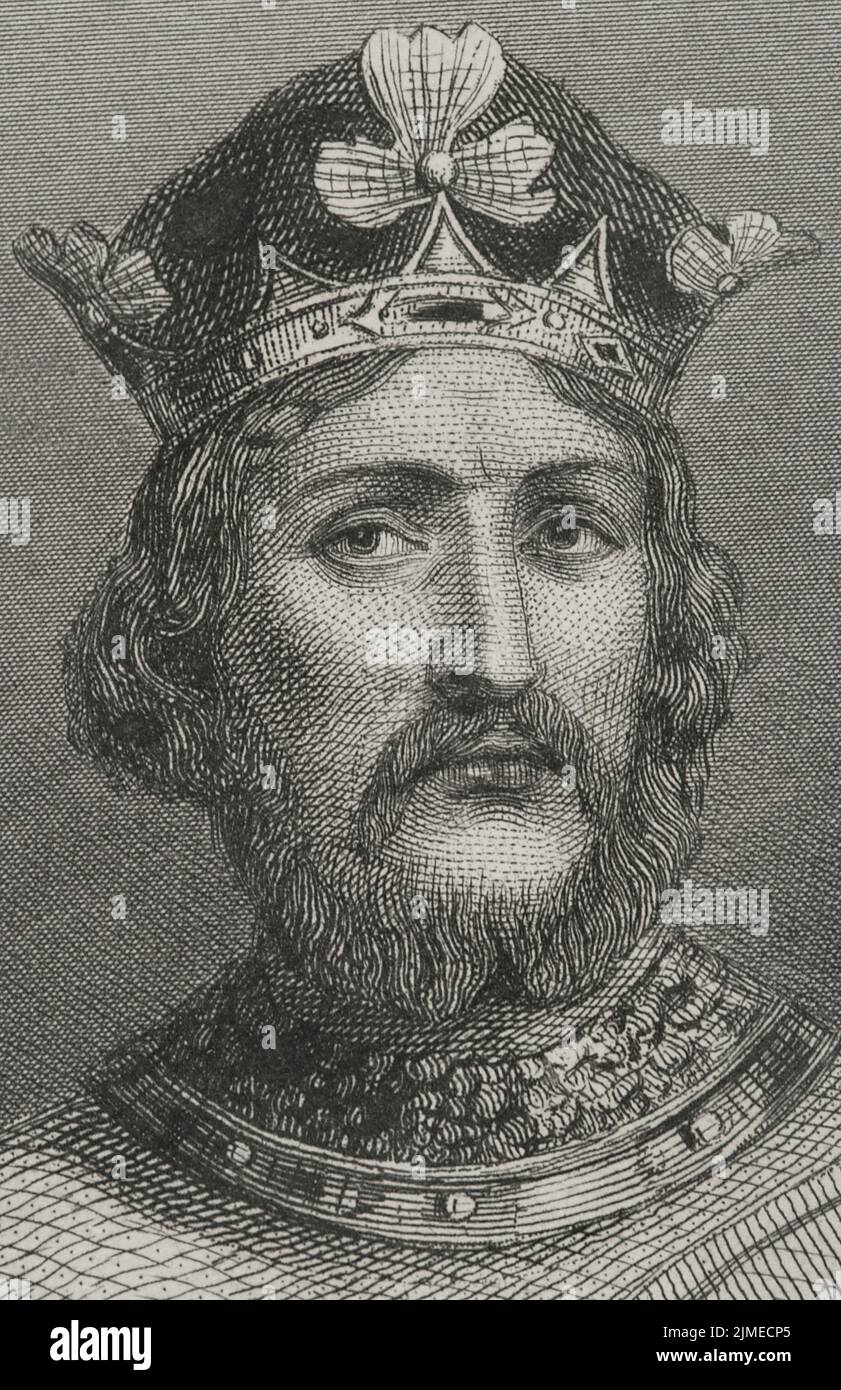 Richard I (1157-1199). King of England (1189-1199), nicknamed Richard the Lionheart. House of Plantagenet. Portrait. Detail. Engraving. 'Historia Universal', by César Cantú. Volume III, 1855. Stock Photo