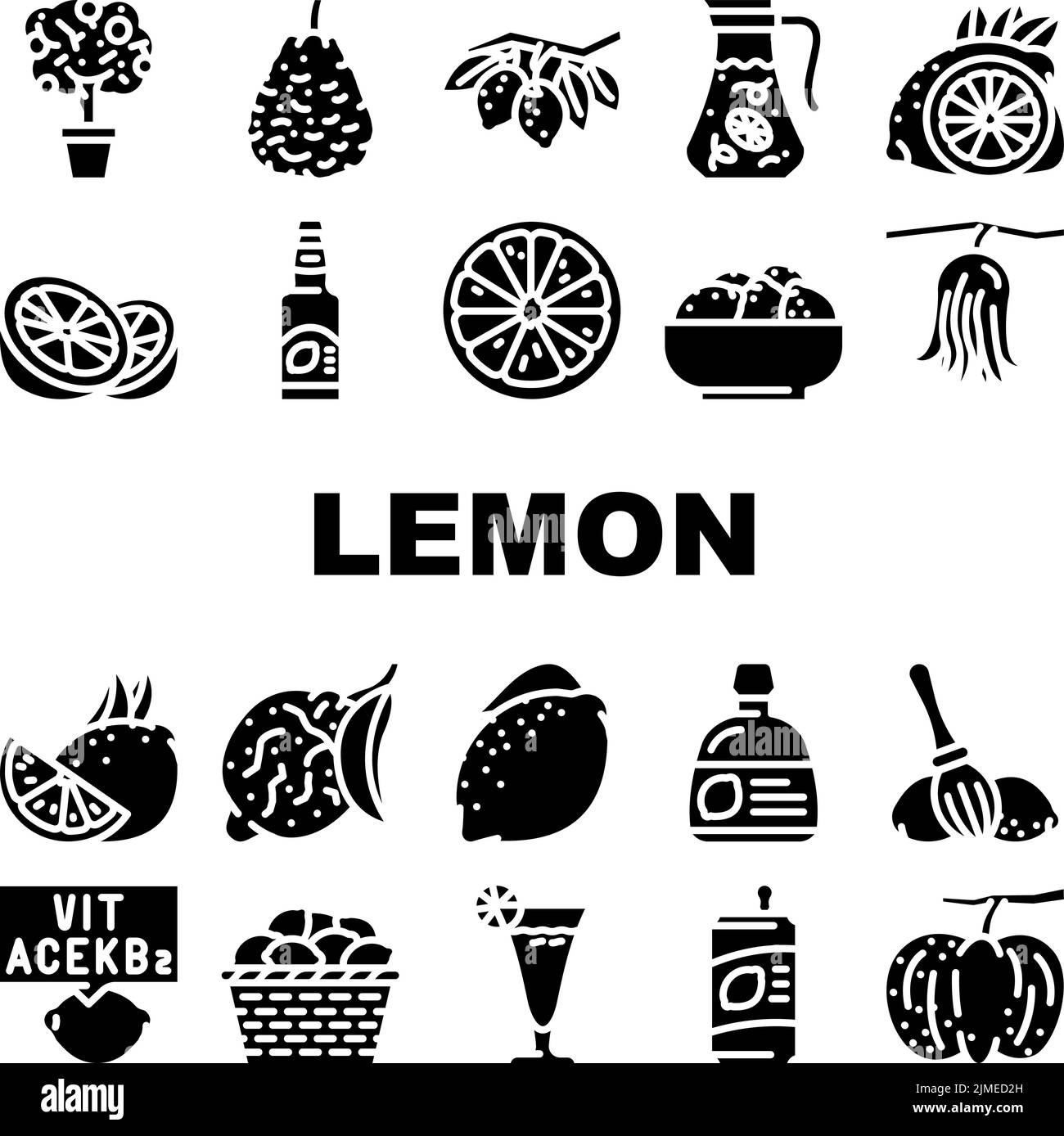 lemon fruit citrus slice fresh icons set vector Stock Vector Image ...