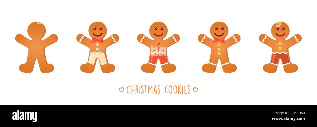 christmas cookies set with different icing and sugar decoration gingerbread man Stock Vector