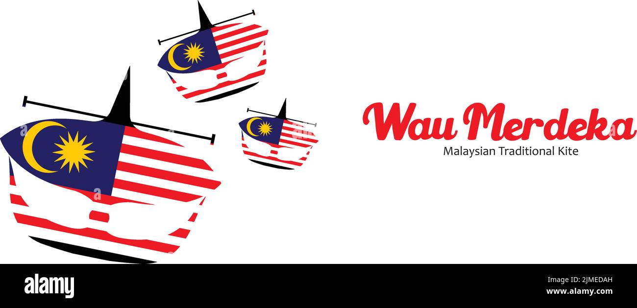 A vector illustration of the Malaysian traditional kites Wau Merdeka with flag on the white background Stock Vector