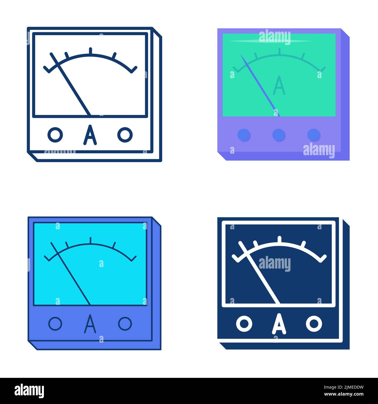 Ammeter icon set in flat and line style. Measuring instrument to