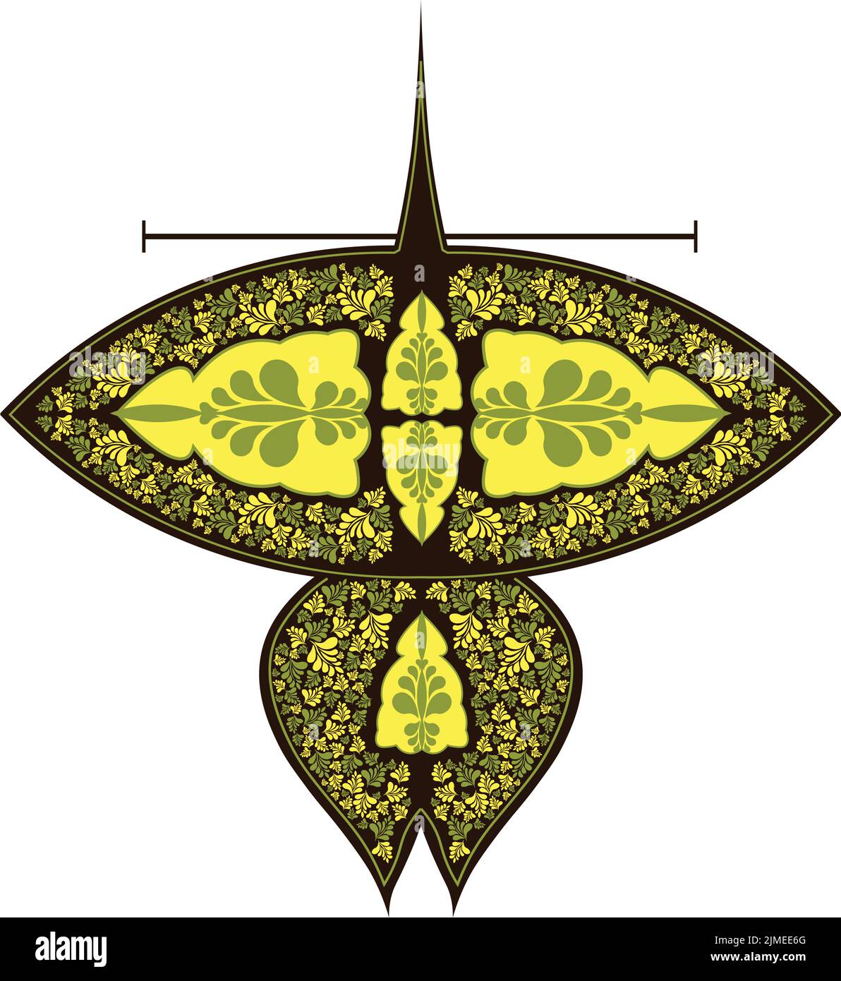 A vector illustration of a yellow and black decorated Wau Bulan ...