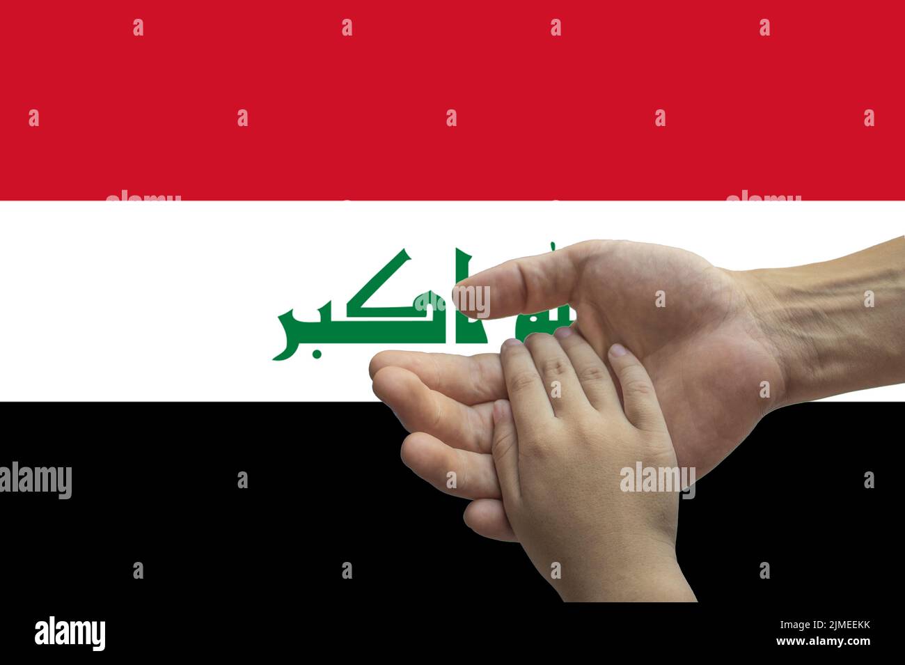 Flag of Iraq, intergration of a multicultural group of young people Stock Photo