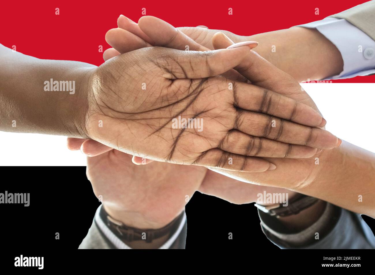 Flag of Egypt, intergration of a multicultural group of young people Stock Photo