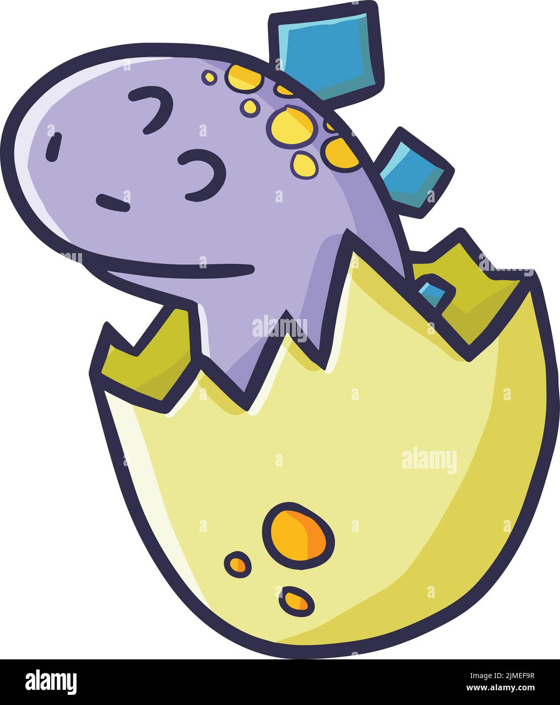 A vector illustration of a purple dragon hatched from a yellow egg