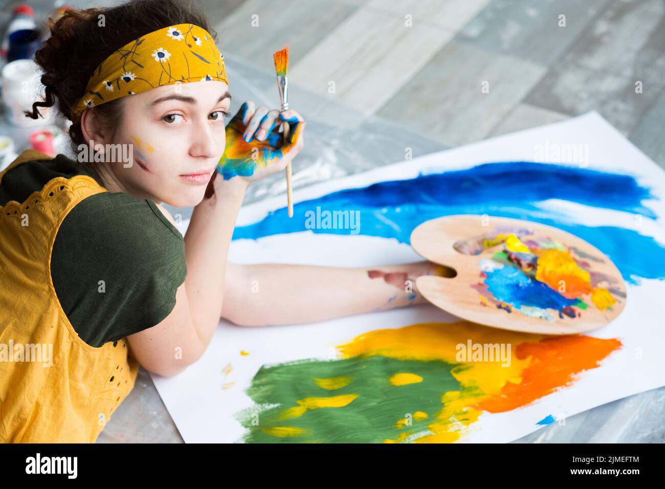 fine art hobby talented painter abstract artwork Stock Photo