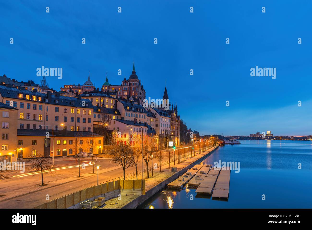 Stockholm Sweden, night city skyline at Gamla Stan and Slussen Stock Photo