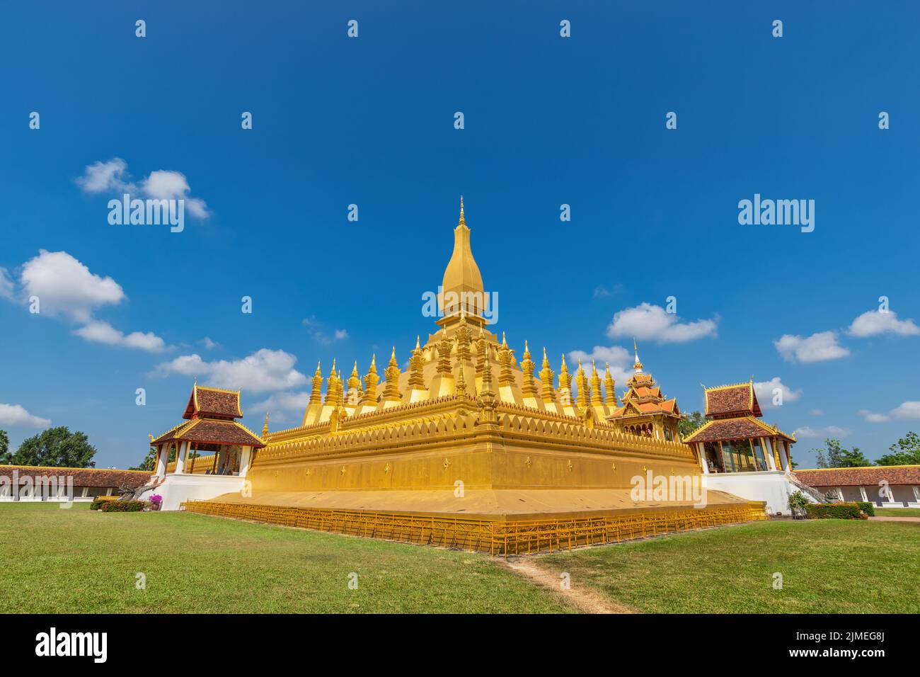Vientiane Laos, city skyline at Wat Phra That Luang Golden Pagoda Stock Photo