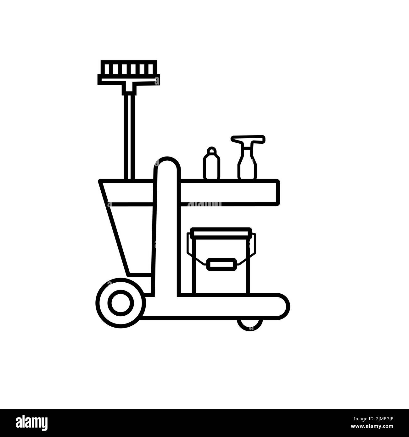 Cleaning trolley vector line icon, sign, illustration on background, editable strokes Stock Vector