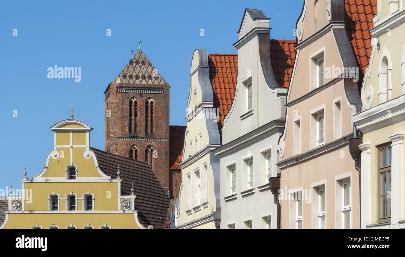 Wismar - Old town with St. Nicholas Church, Germany Stock Photo