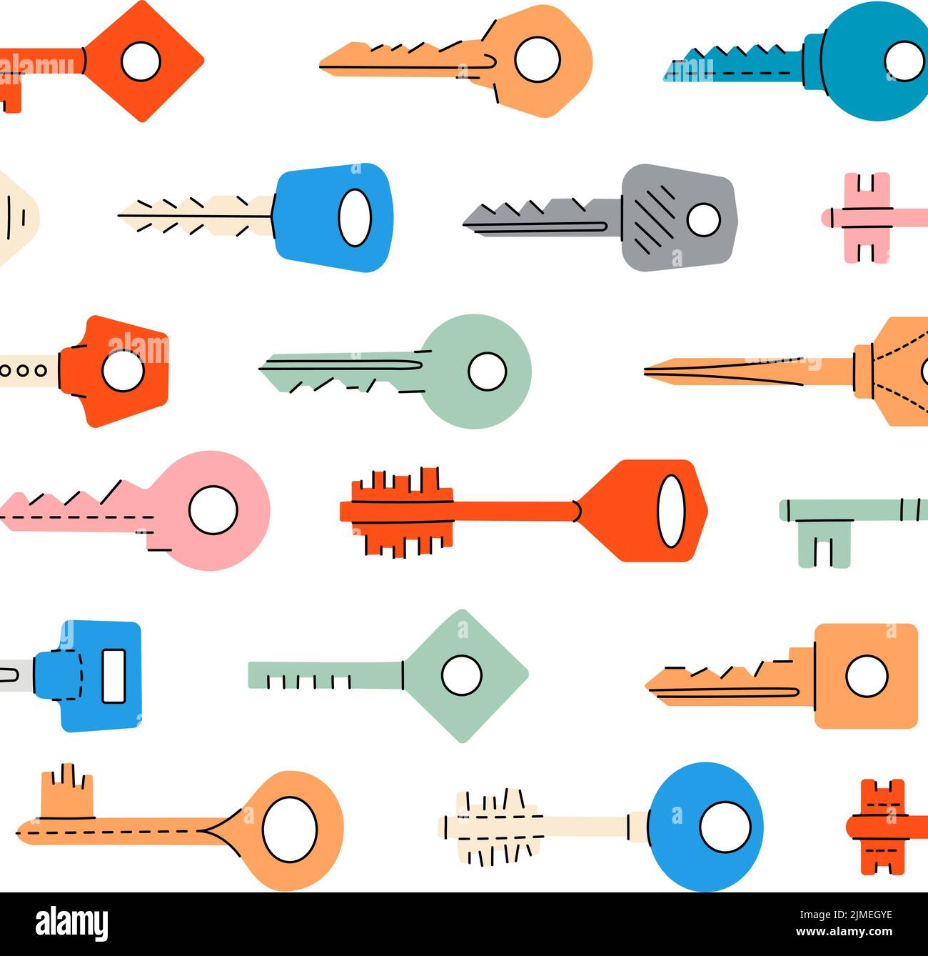 Unique colored house keys background. Hand drawn key set pattern ...