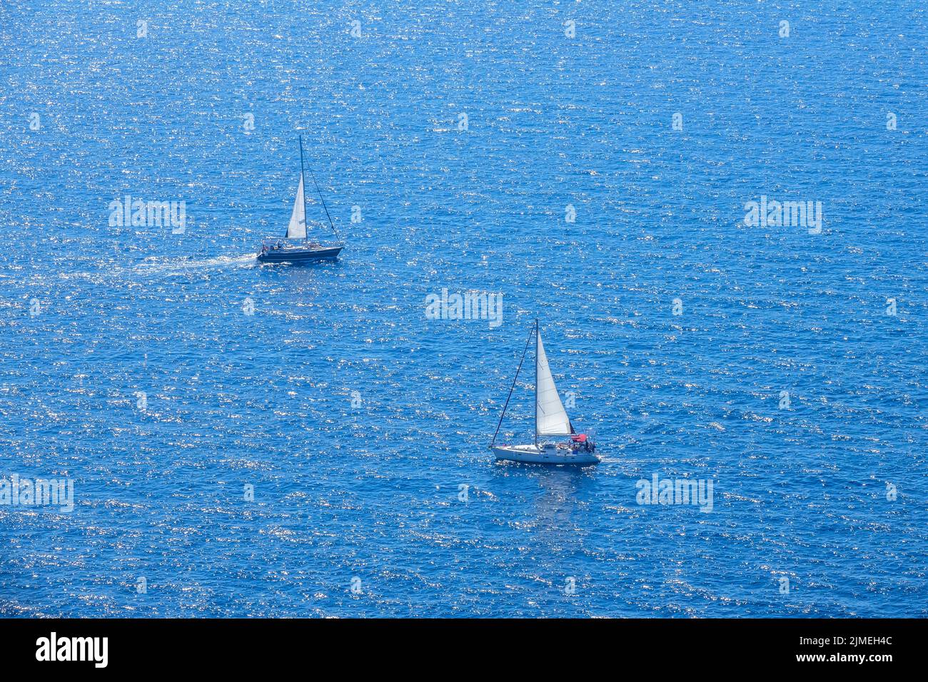 Sailing Yachts in the Blue Sea. Aerial View Stock Photo - Alamy