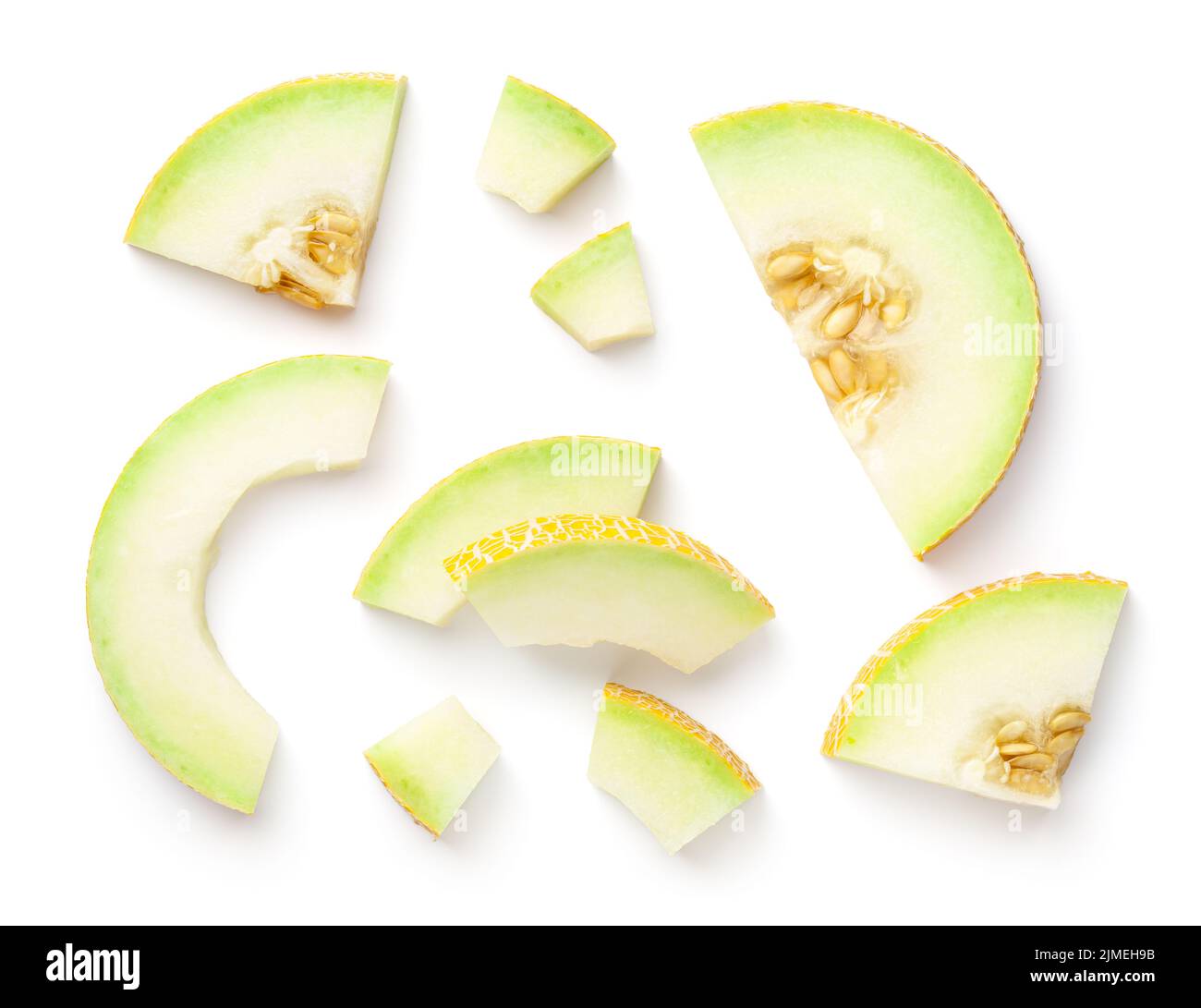 Galia Melon Pieces Isolated On White Background Stock Photo