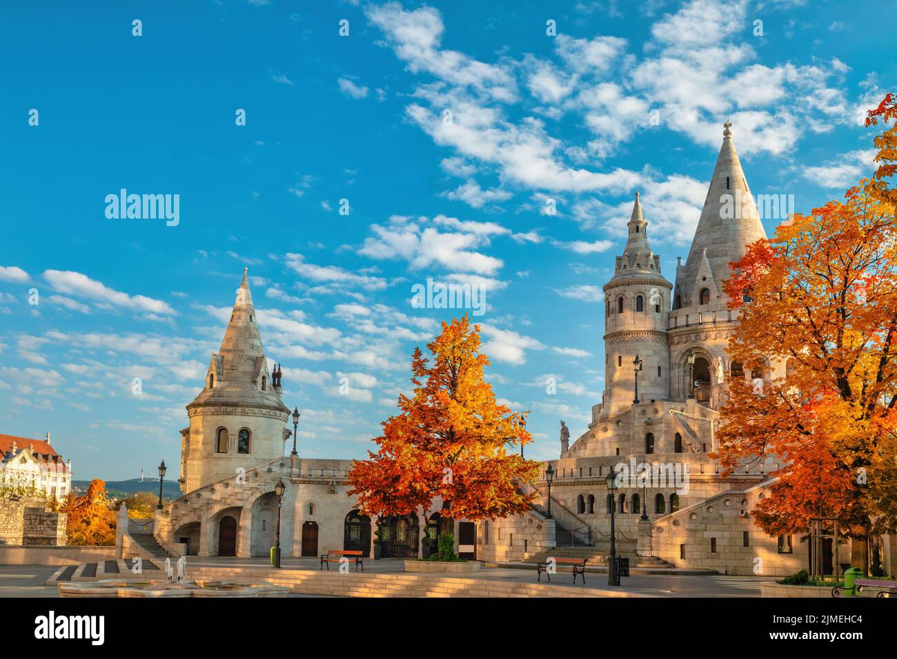 Budapest Hungary, city skyline at Fisherman's Bastion with autumn foliage season Stock Photo