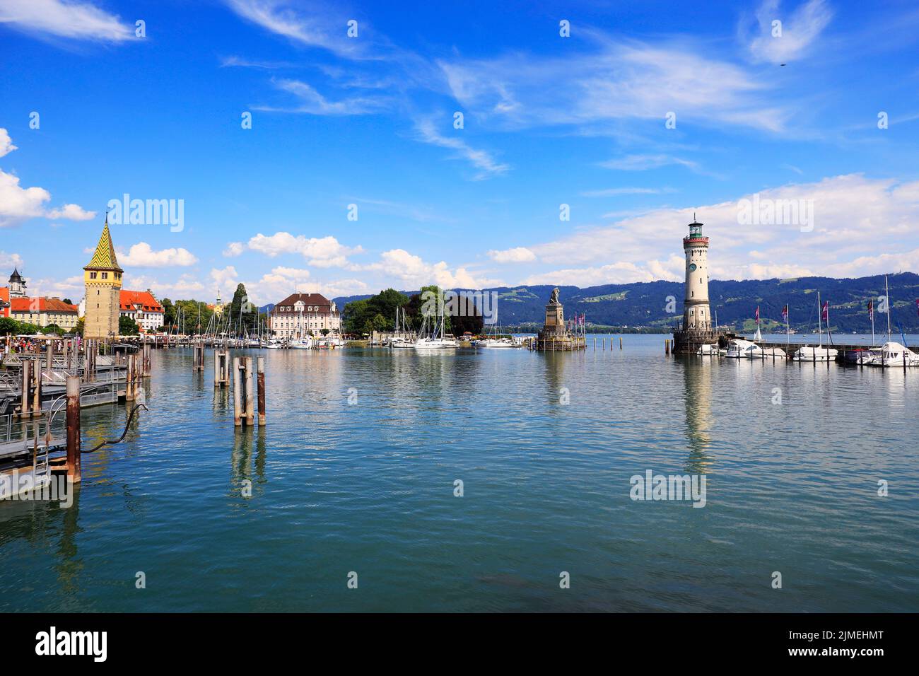 The picturesque harbour of the town Lindau at the Lake Constance