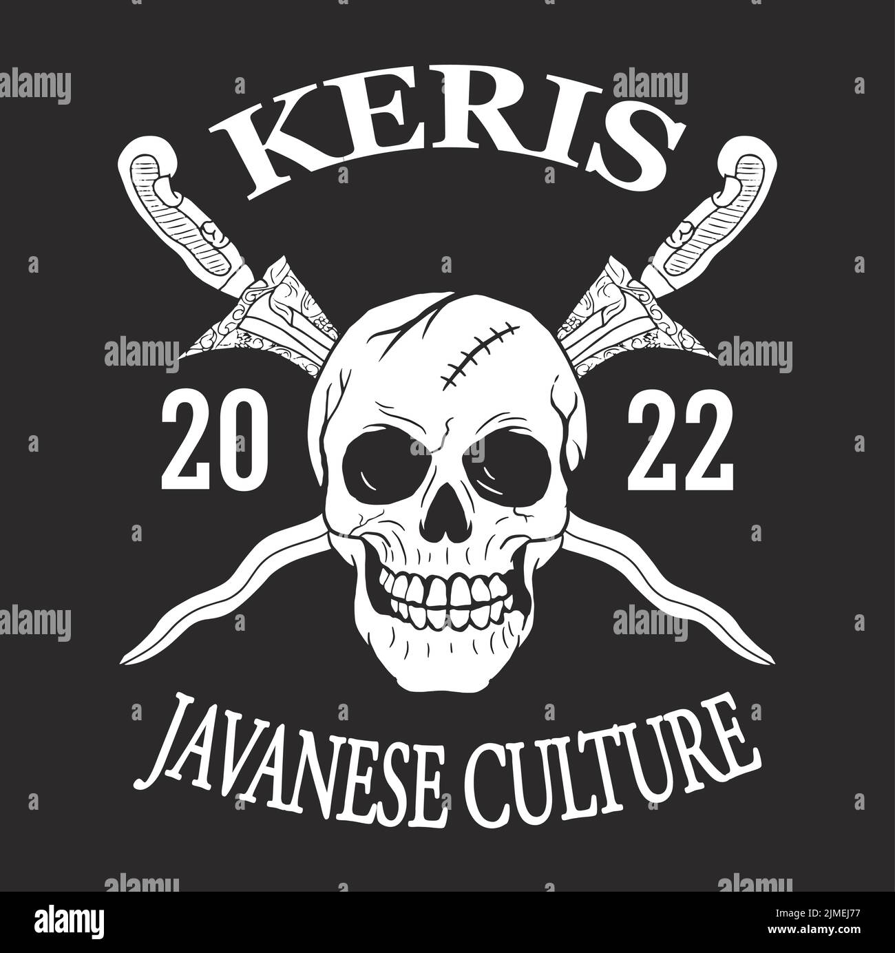 javanese culture - vintage logo templates. Javanese culture logo with keris and skull. Vector illustration Stock Vector