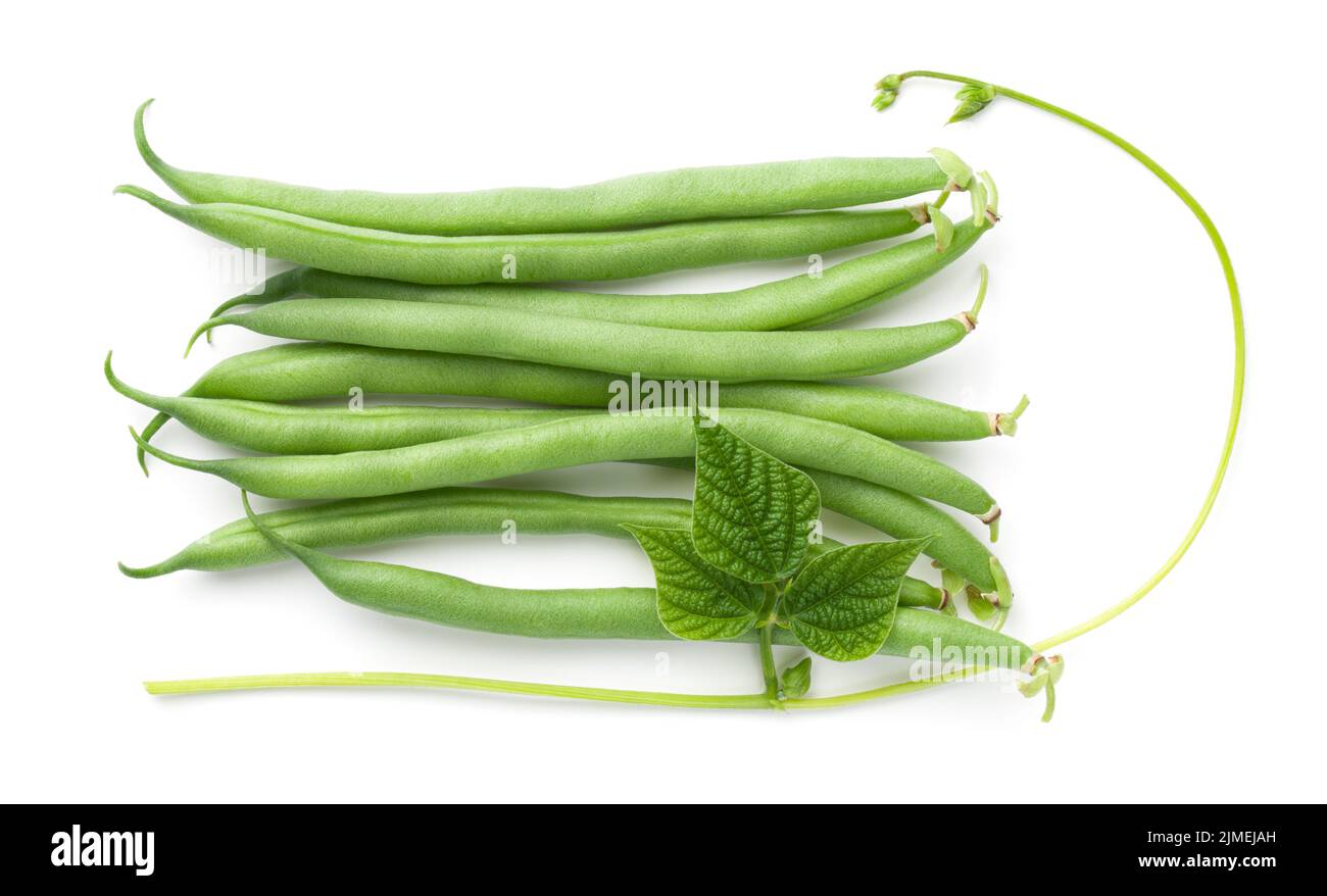 Green Beans With Leaf Isolated Over White Stock Photo Alamy