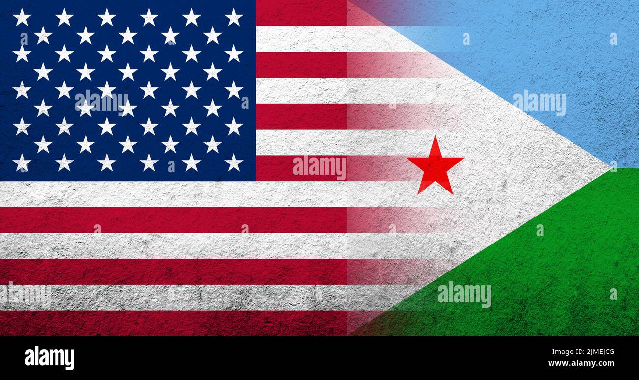 United States of America (USA) national flag with Djibouti National flag. Grunge background Stock Photo