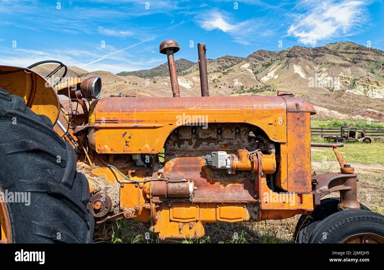 An antique Case tractor at an abandoned farm in the hills of central