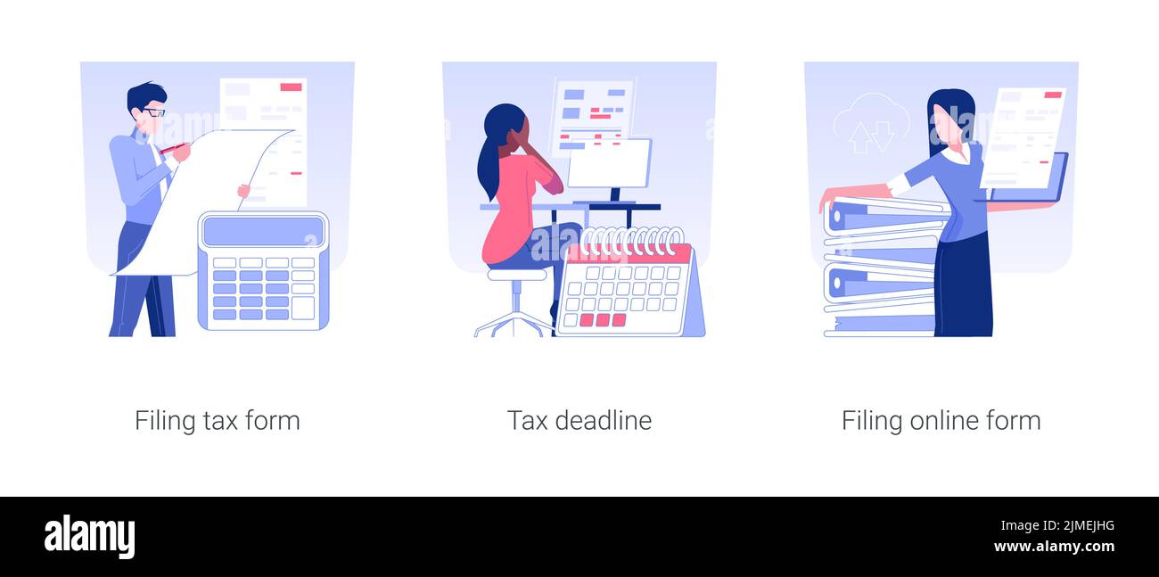 Taxes and personal finance isolated concept vector illustration set