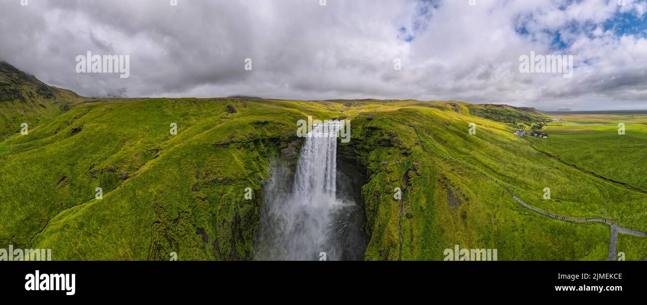 Drone view at Skogafoss waterfall on iceland Stock Photo