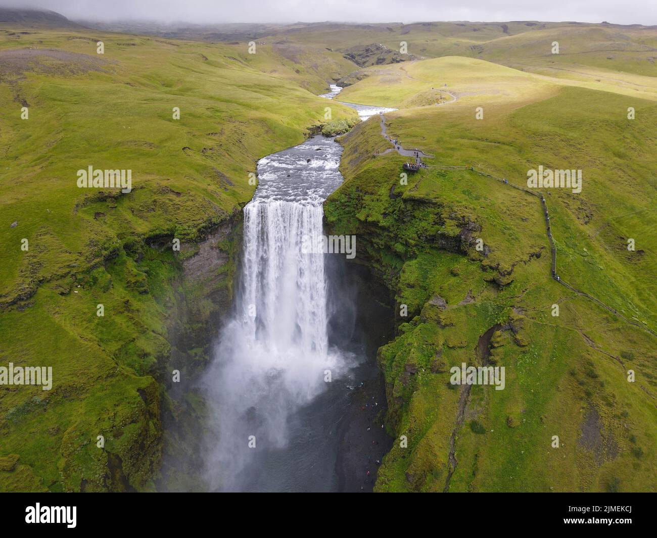 Drone view at Skogafoss waterfall on iceland Stock Photo