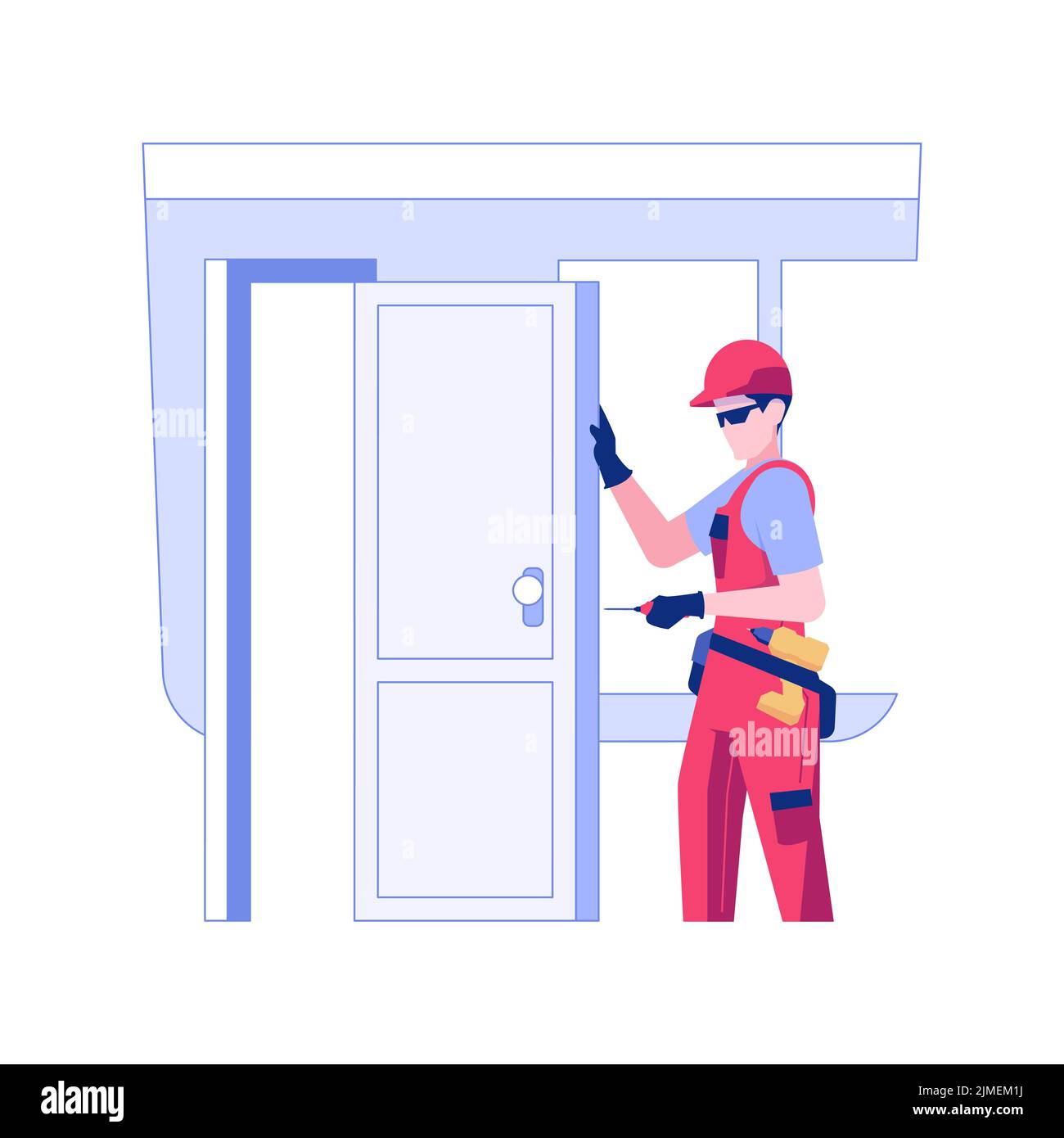 Doors installation isolated concept vector illustration. Contractor